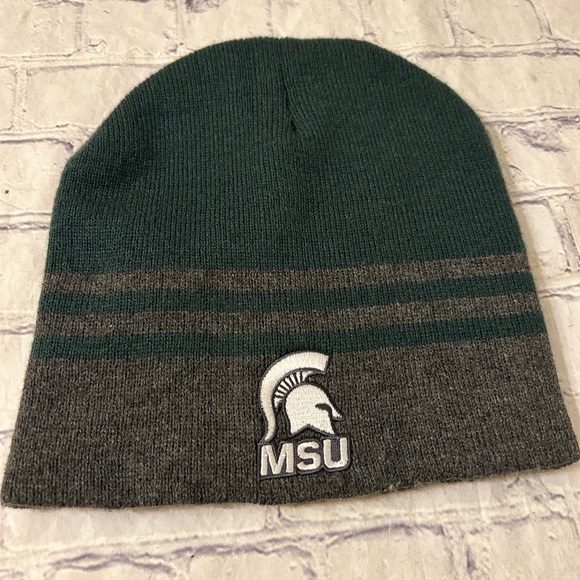 LOGOFIT MADE IN VIETNAM MSU LOGO MENS GREEN & GREY SKULL BEANIE HAT O/S - Picture 2 of 7